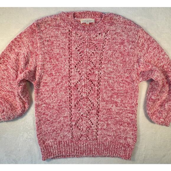 Sezane Rosita Balloon Sleeve Jumper Knit Sweater Pink Red White Small - Picture 7 of 10